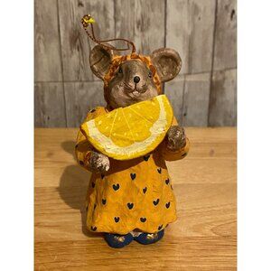 Vintage Paper Mache Handmade Mouse Figurine w/ Lemon Slice Ornament Philippines